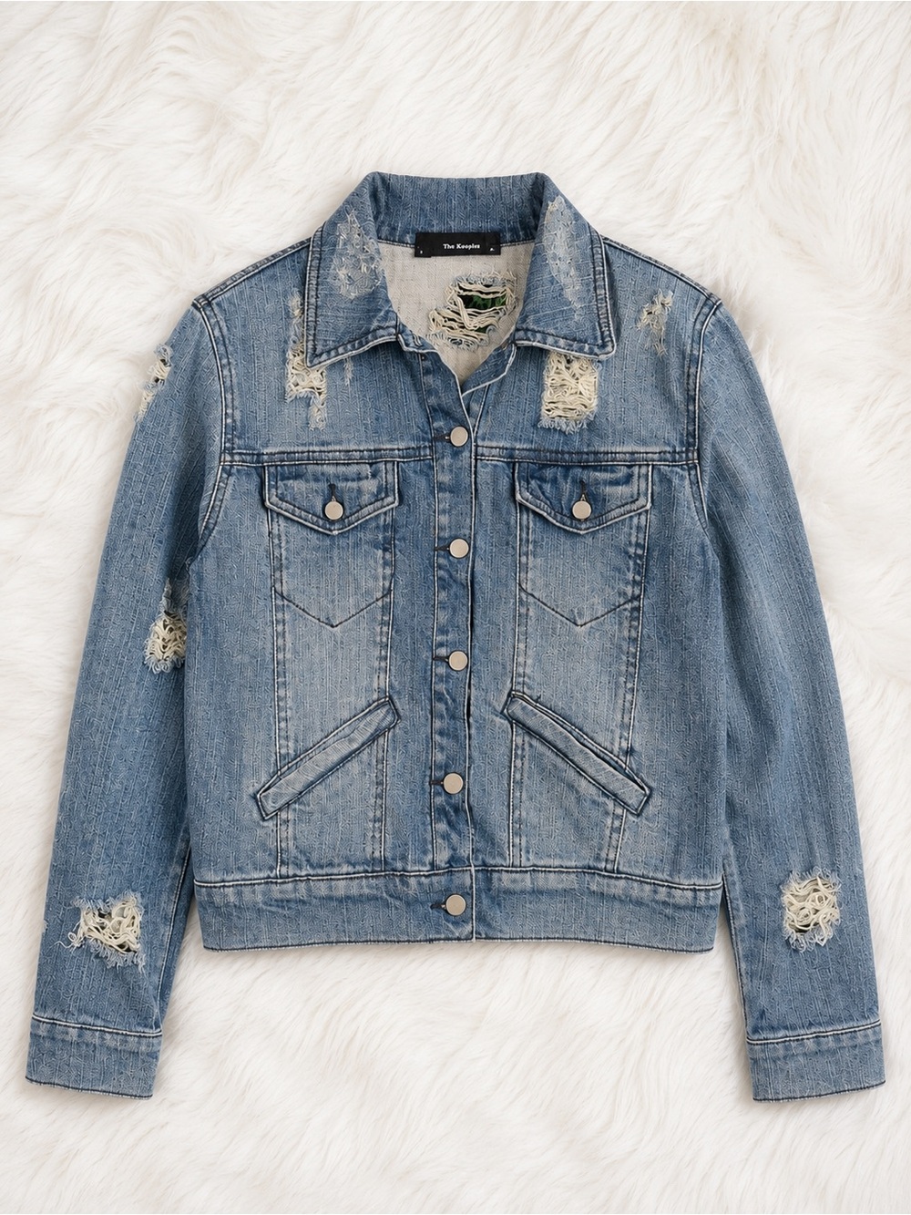 The Kooples Distressed‎ Denim Jacket Blue Wash Size Small